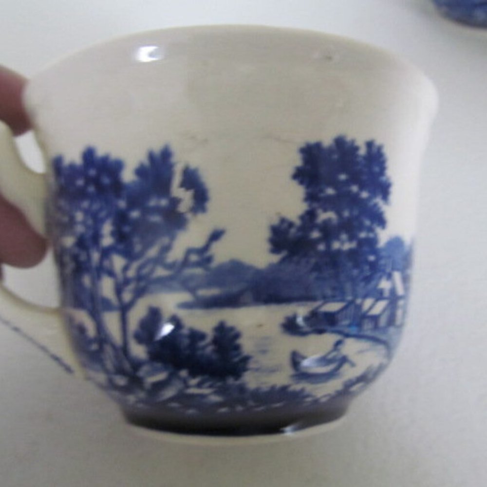 Set of 4 Blue Transferware Tea Cups set Villeroy & Boch Germany Saar Rusticana - Picture 7 of 7